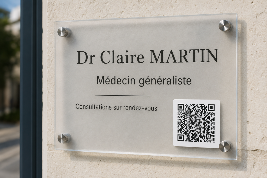 Plaque professionnelle de medecin avec un QR Code Plaque professionnelle de medecin avec un QR Code